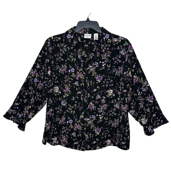 Covington Full Button Front Blouse Dark Floral Plus Sz 20-22W Feminine Romantic - Picture 2 of 10